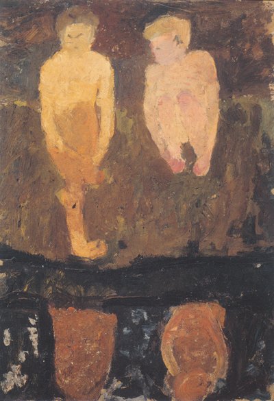 Two Naked Boys Crouching by the Shore II by Paula Modersohn Becker